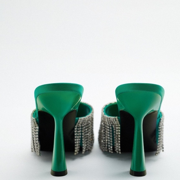 ZARA Rhinestone Sparkly Heeled Sandals Green BNWT - Picture 3 of 5